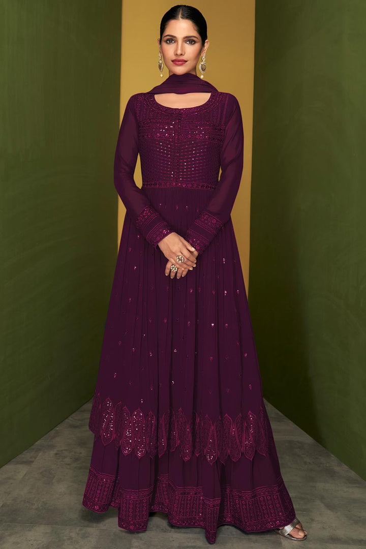 Bewitching Georgette Fabric Vartika Sing Palazzo Suit In PurpleColor