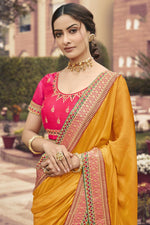 Load image into Gallery viewer, Fancy Fabric Function Wear Mustard Color Border Work Saree
