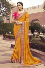 Load image into Gallery viewer, Fancy Fabric Function Wear Mustard Color Border Work Saree
