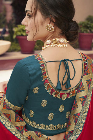 Red Color Festive Wear Fancy Fabric Border Work Saree