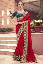 Load image into Gallery viewer, Red Color Festive Wear Fancy Fabric Border Work Saree
