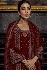 Load image into Gallery viewer, Alluring Maroon Color Party Look Velvet Salwar Suit
