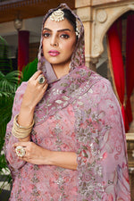 Load image into Gallery viewer, Pink Georgette Digital Print Embroidered Palazzo Suit
