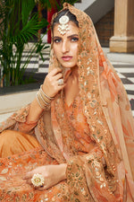 Load image into Gallery viewer, Orange Georgette Digital Print Embroidered Palazzo Suit
