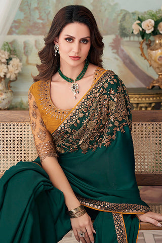 Gilded Silk Border Green Contemporary Style Saree