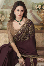 Load image into Gallery viewer, Brown Embroidered Silk Classic Saree
