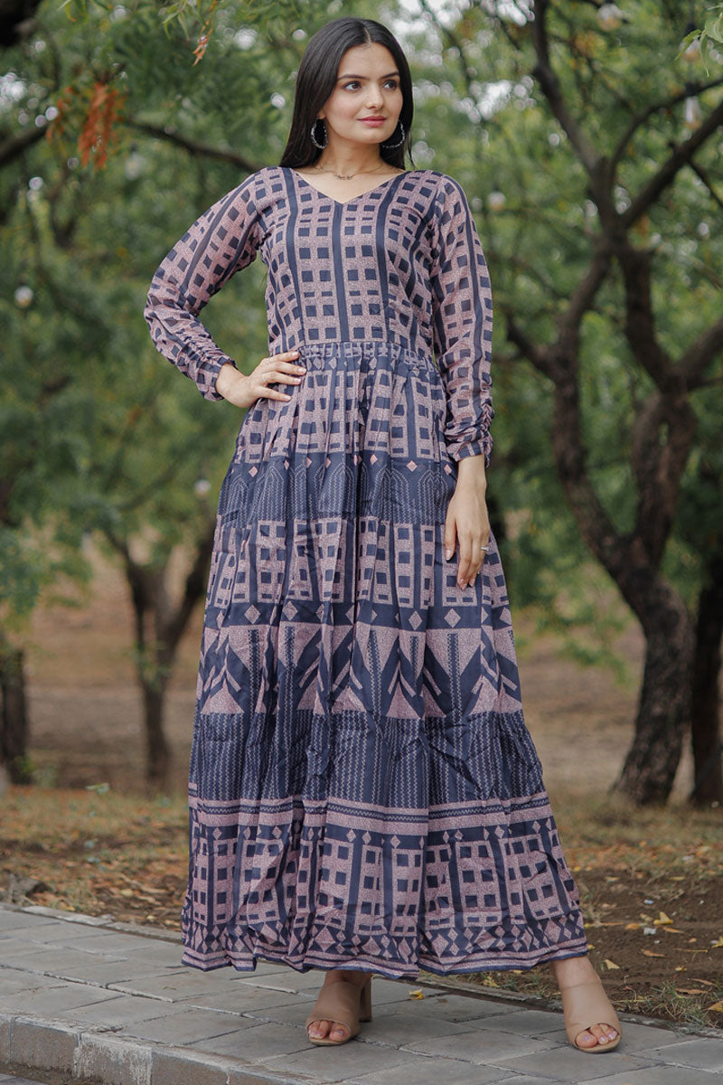 Readymade Chanderi Multi Color Digital Printed Gown