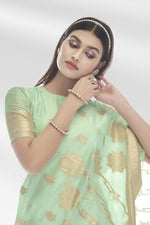 Load image into Gallery viewer, Attractive Organza Fabric Sea Green Color Saree With Weaving Work
