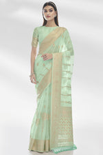 Load image into Gallery viewer, Attractive Organza Fabric Sea Green Color Saree With Weaving Work

