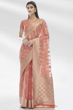 Load image into Gallery viewer, Heavy Organza Fabric Weaving Work On Pink Color Saree
