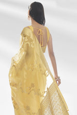 Load image into Gallery viewer, Trendy Organza Fabric Yellow Color Saree With Weaving Work
