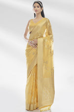 Load image into Gallery viewer, Trendy Organza Fabric Yellow Color Saree With Weaving Work
