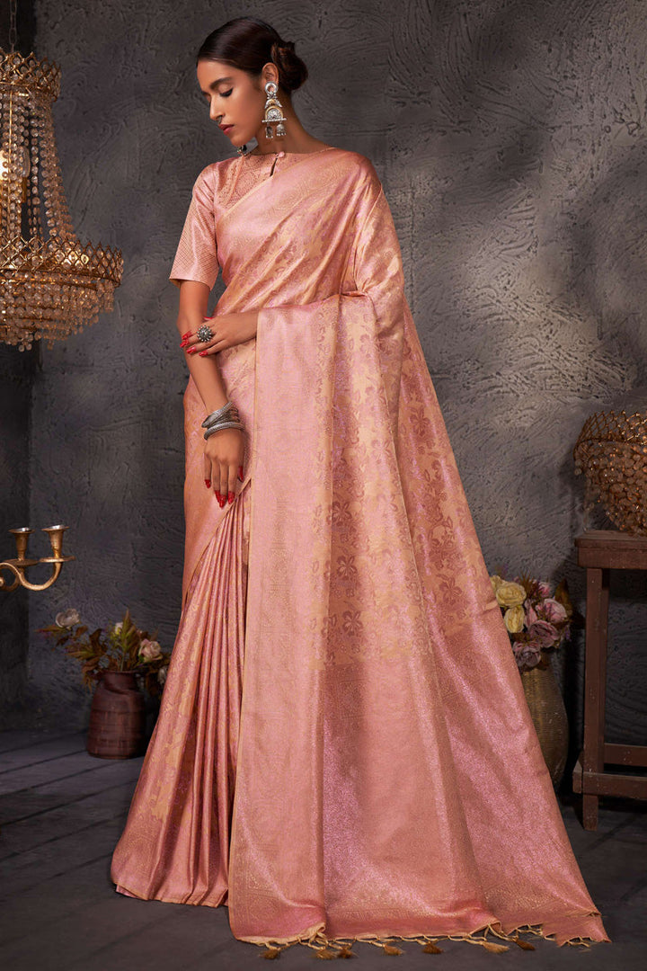 Creative Colored Zari Weaving Work Art Silk Yellow Saree