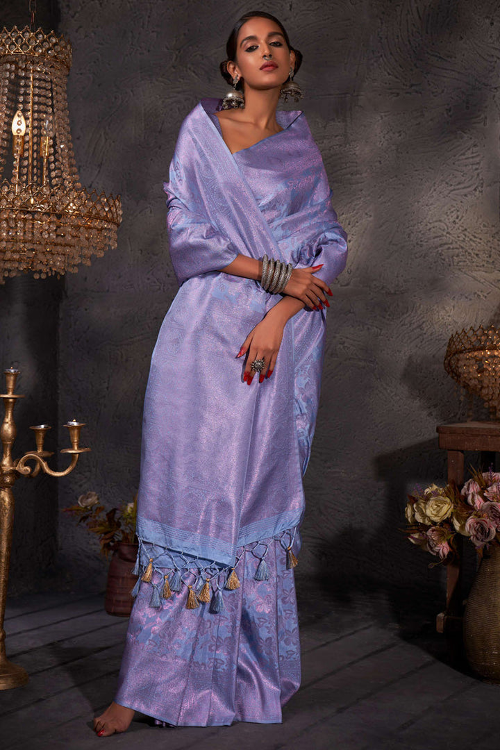 Radiant Colored Zari Weaving Work Art Silk Sky Blue Saree