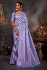 Load image into Gallery viewer, Radiant Colored Zari Weaving Work Art Silk Sky Blue Saree
