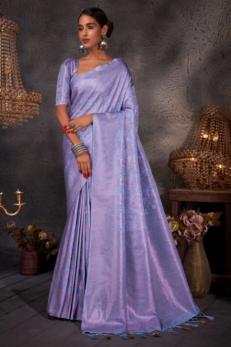 Radiant Colored Zari Weaving Work Art Silk Sky Blue Saree