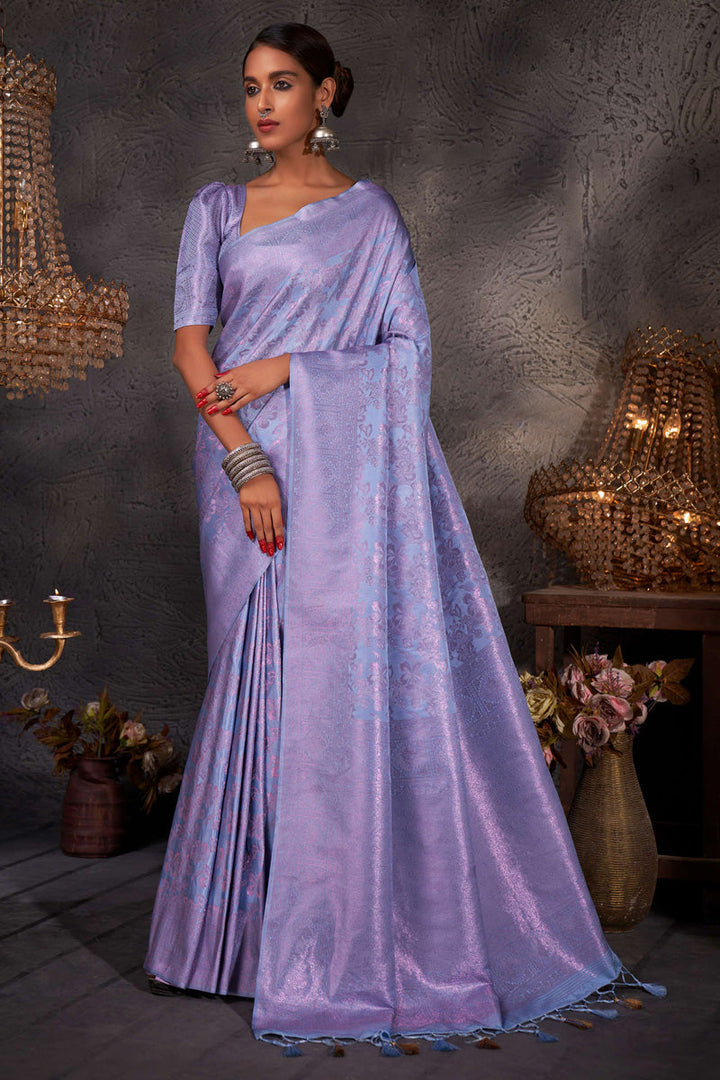 Radiant Colored Zari Weaving Work Art Silk Sky Blue Saree