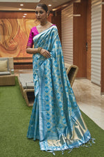 Load image into Gallery viewer, Sky Blue Color Festive Wear Designer Art Silk Fabric Weaving Work Saree
