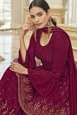 Load image into Gallery viewer, Chinon Fabric Function Wear Awesome Sharara Suit In Burgundy Color
