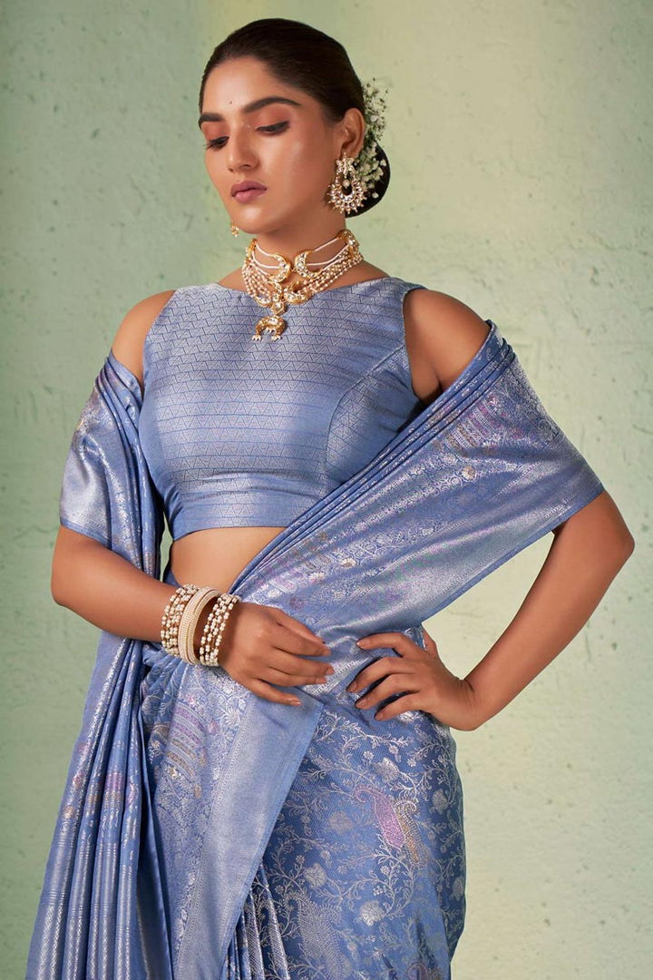 Kanjivaram Silk Blue Color Excellent Saree