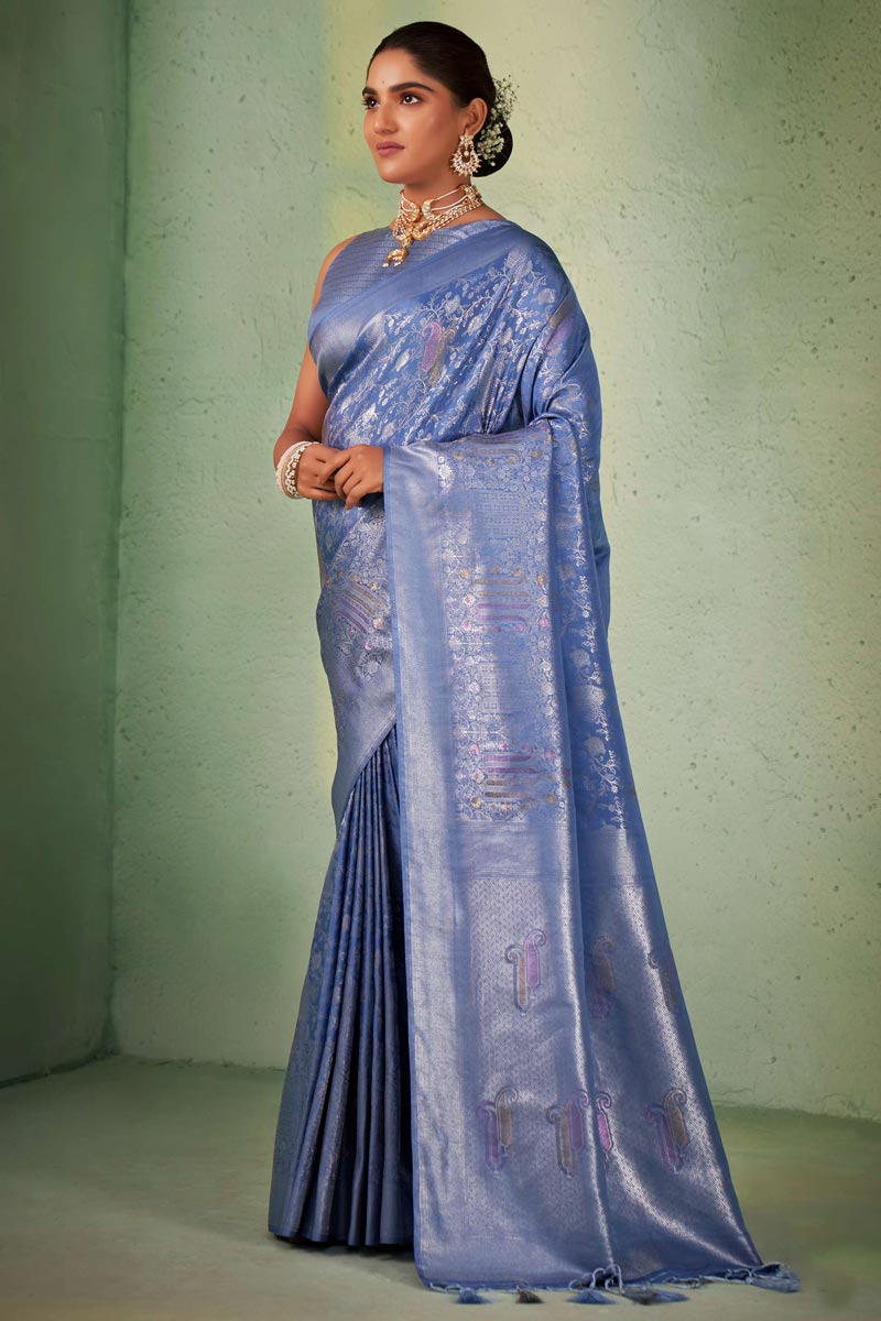 Kanjivaram Silk Blue Color Excellent Saree