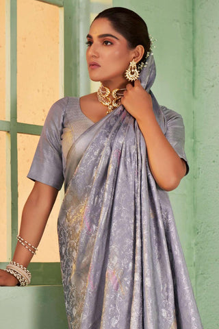 Grey Color Kanjivaram Silk Princely Saree