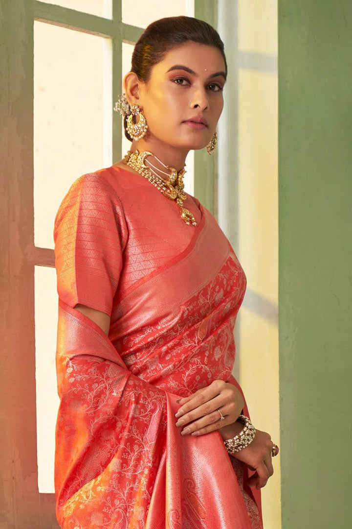 Kanjivaram Silk Red Color Patterned Saree