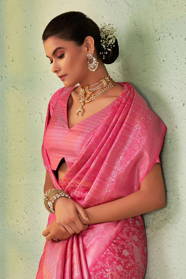 Pink Color Kanjivaram Silk Coveted Saree