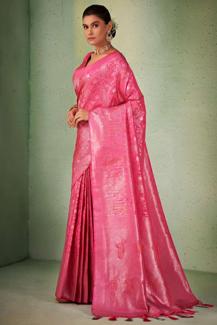 Pink Color Kanjivaram Silk Coveted Saree