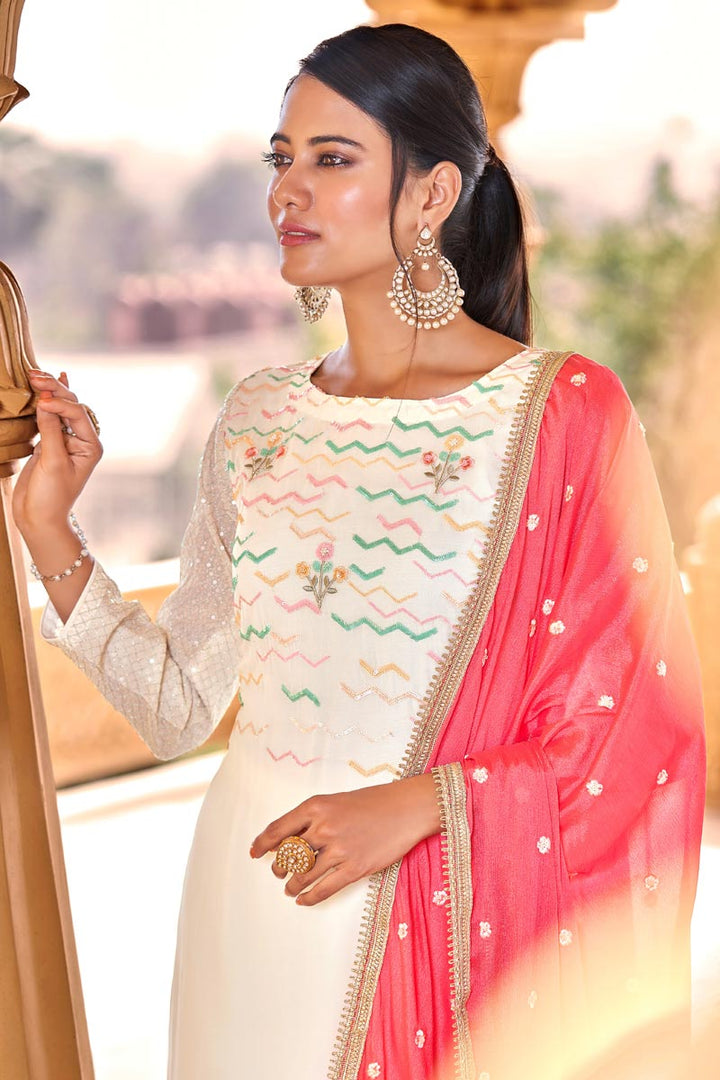 Off White Color Party Wear Beautiful Salwar Kameez In Viscose Fabric