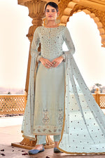 Load image into Gallery viewer, Party Wear Embroidered Salwar Kameez In Dazzling Light Cyan Color

