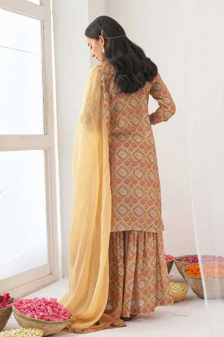 Cream Color Muslin Fabric Tempting Printed Sharara Suit