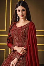 Load image into Gallery viewer, Georgette Fabric Attractive Red Color Party Wear Salwar Suit With Embroidered Work
