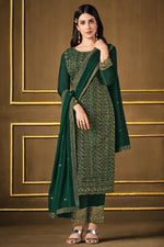 Load image into Gallery viewer, Dark Green Color Alluring Georgette Fabric Party Wear Salwar Suit With Embroidered Work
