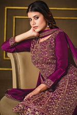 Load image into Gallery viewer, Luxurious Purple Color Georgette Fabric Party Wear Salwar Suit With Embroidered Work

