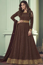 Load image into Gallery viewer, Shamita Shetty Maroon Georgette Floor Length Anarkali Suit

