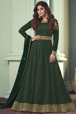 Load image into Gallery viewer, Shamita Shetty Looks Pretty Dark Green Georgette Fabric Floor Length Anarkali Suit
