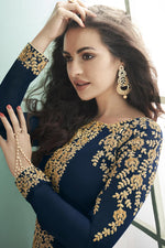 Load image into Gallery viewer, Function Wear Georgette Embroidered Long Length Anarkali Suit In Navy Blue