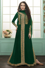 Load image into Gallery viewer, Function Wear Long Length Green Embroidered Anarkali Suit In Georgette