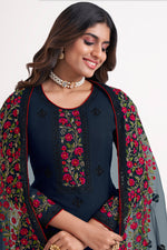 Load image into Gallery viewer, Embroidered Navy Blue Color Vintage Salwar Suit In Georgette Fabric
