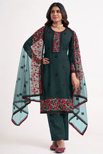 Load image into Gallery viewer, Intricate Embroidered Georgette Fabric Dark Green Color Salwar Suit
