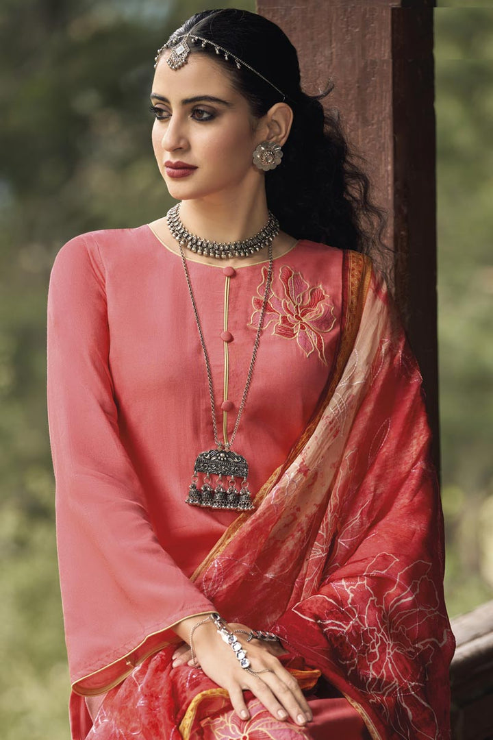 Art Silk Fabric Pink Color Festive Wear Sensational Salwar Suit