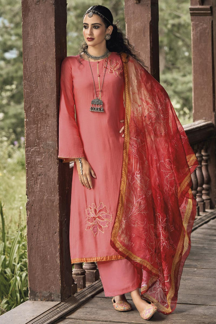 Art Silk Fabric Pink Color Festive Wear Sensational Salwar Suit