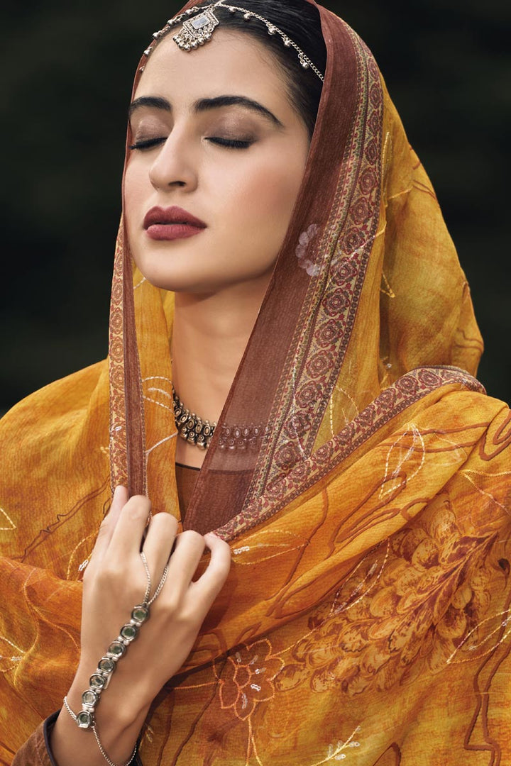 Rust Color Festive Wear Fascinating Salwar Suit In Art Silk Fabric