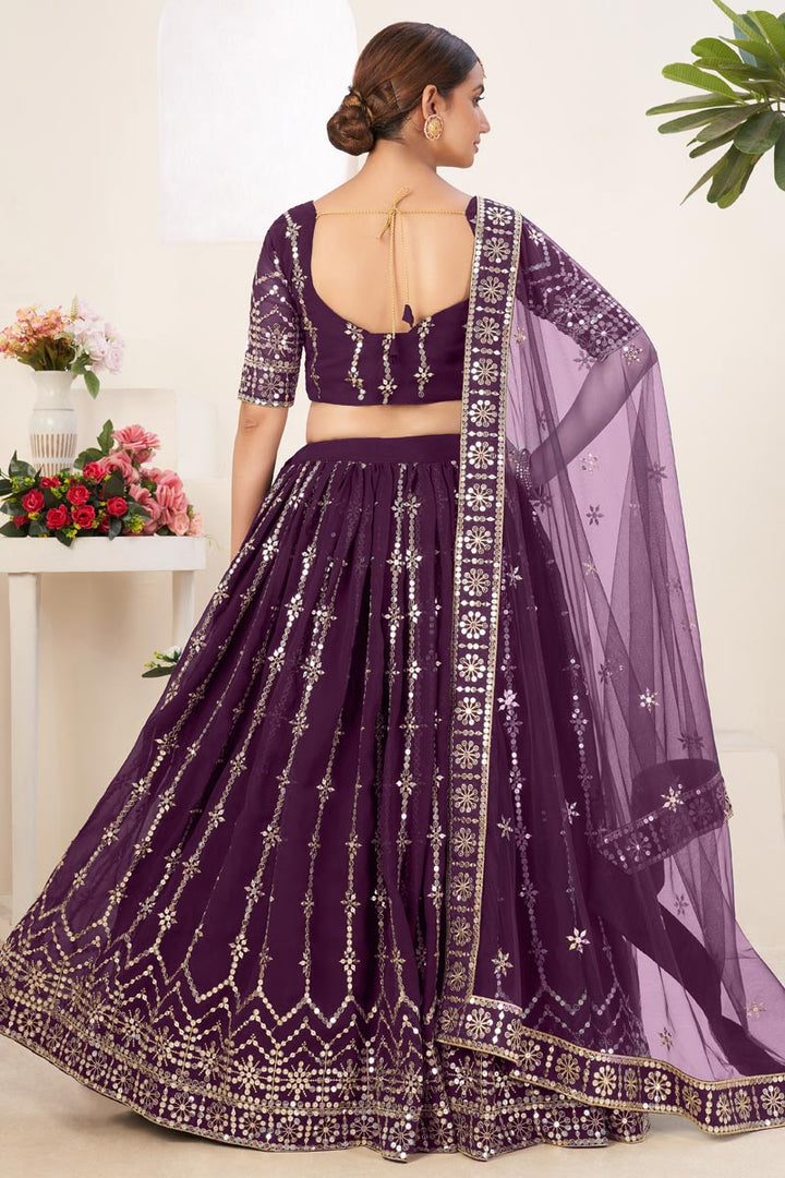 Radiant Purple Color Georgette Fabric Sequins Work Lehenga