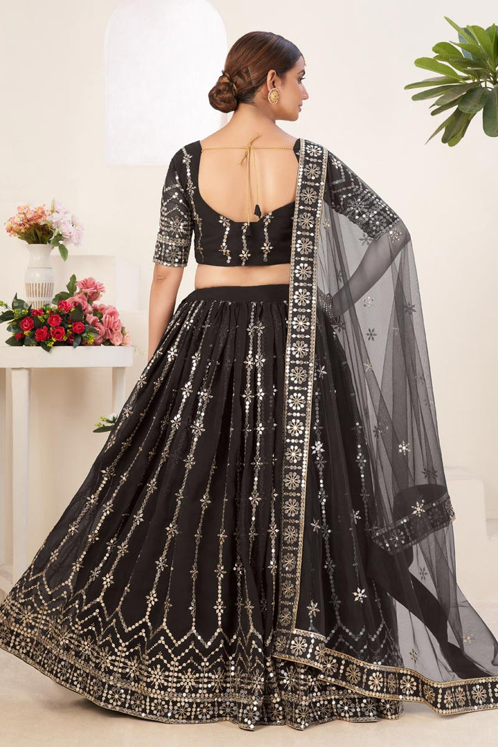 Black Color Sequins Work Trendy Lehenga In Georgette Fabric