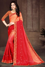 Load image into Gallery viewer, Fancy Art Silk Fabric Festive Wear Red Color Lace Work Saree
