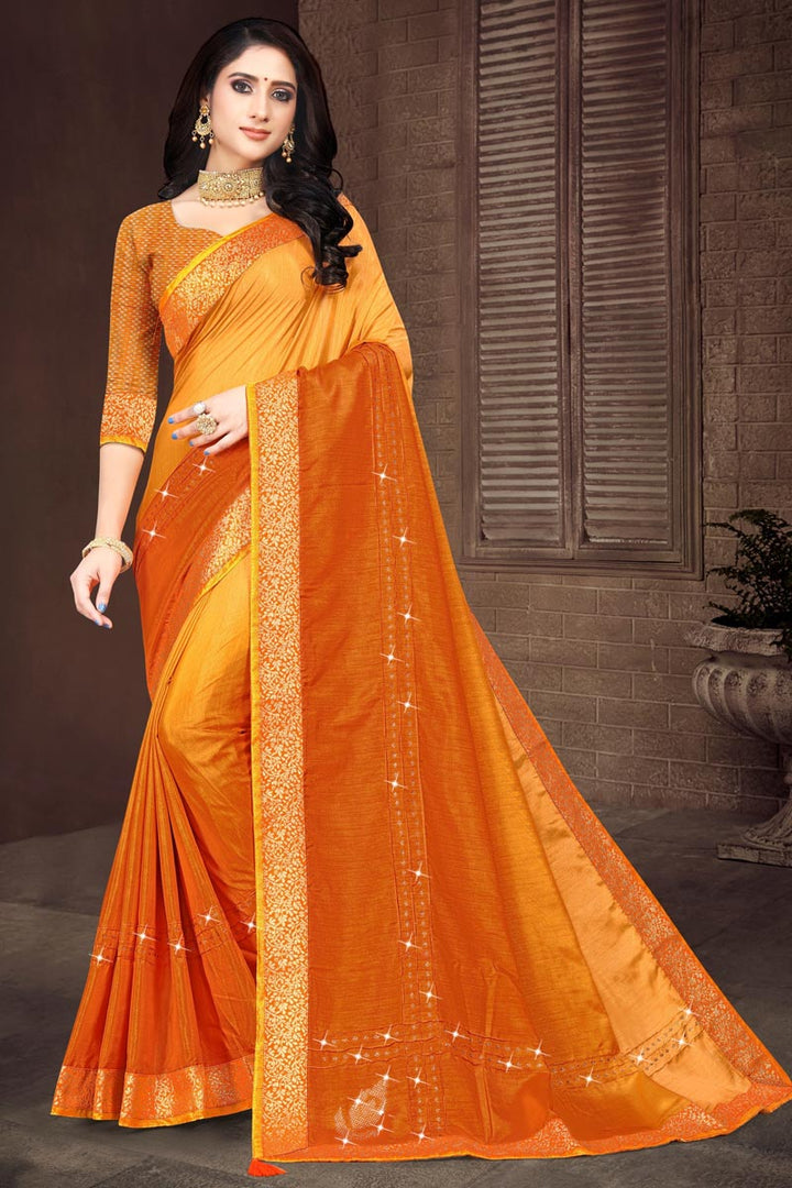 Function Wear Mustard Color Lace Work Saree