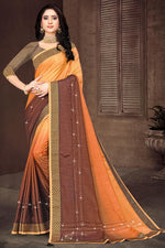 Load image into Gallery viewer, Orange Color Art Silk Fabric Lace Work Saree
