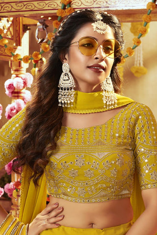 Yellow Color Ravishing Sequins Work Georgette Lehenga